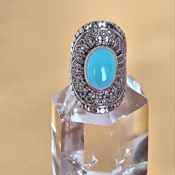 925 Sterling Silver Ring Sz 6.5 with Natural Chalcedony 14x10mm - Picture 3 of 13